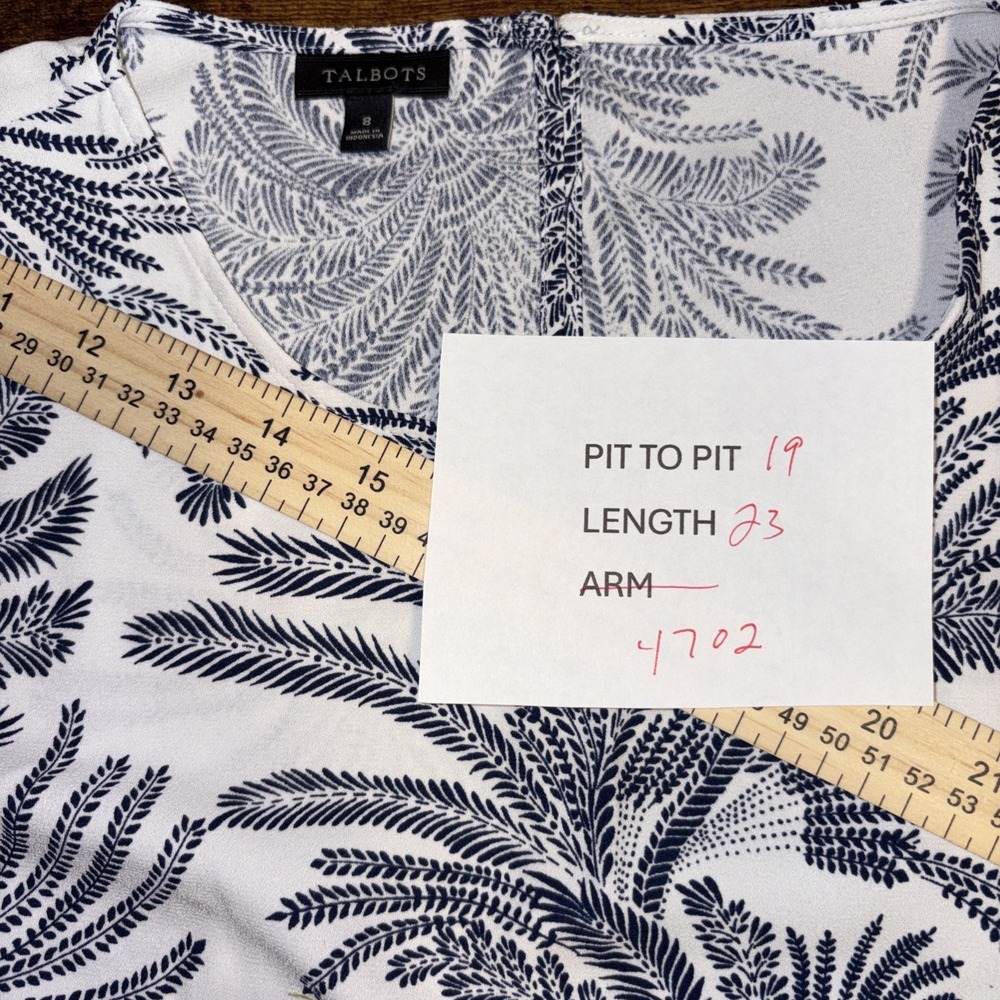 Talbots Shirt Womens 8 White‎ Blue Blouse Tied Hem Sleeveless Round Neck Ladies - Picture 8 of 8